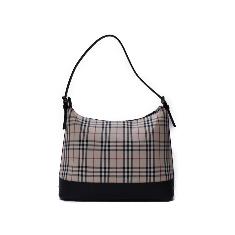 Burberry Hobo Bag Beige Canvas Shoulder Leather One Tan Nova Check - Picture 1 of 7